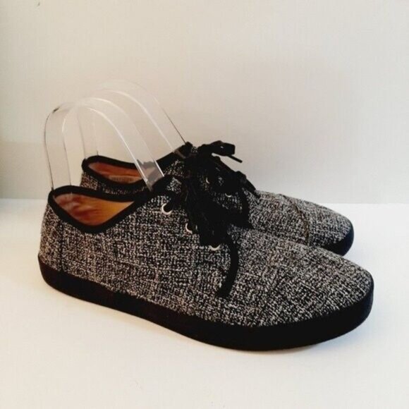 TOMS Paseo Tweed Fabric Lace-up Sneakers B&W Sz 7 - Picture 2 of 12